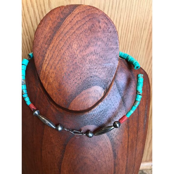 Vtg Necklace Graduated Disc Turquoise & Shell With Mother Of Pearl Discs - Picture 10 of 10